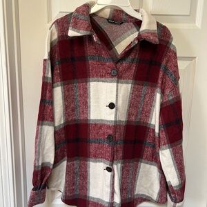 SHEIN Red and White Plaid Women's Coat
